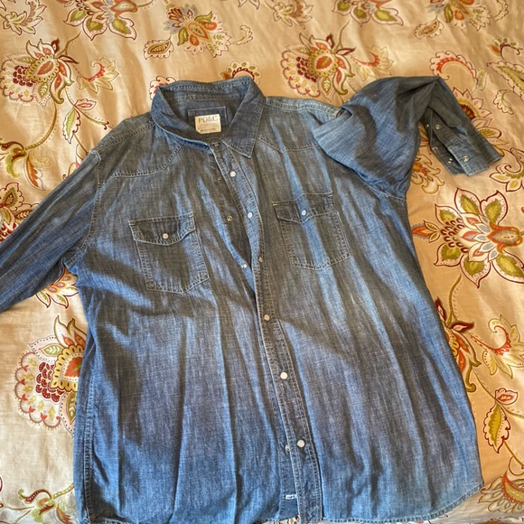Pearl snap Mens denim shirt Long sleeve xl - Picture 2 of 4
